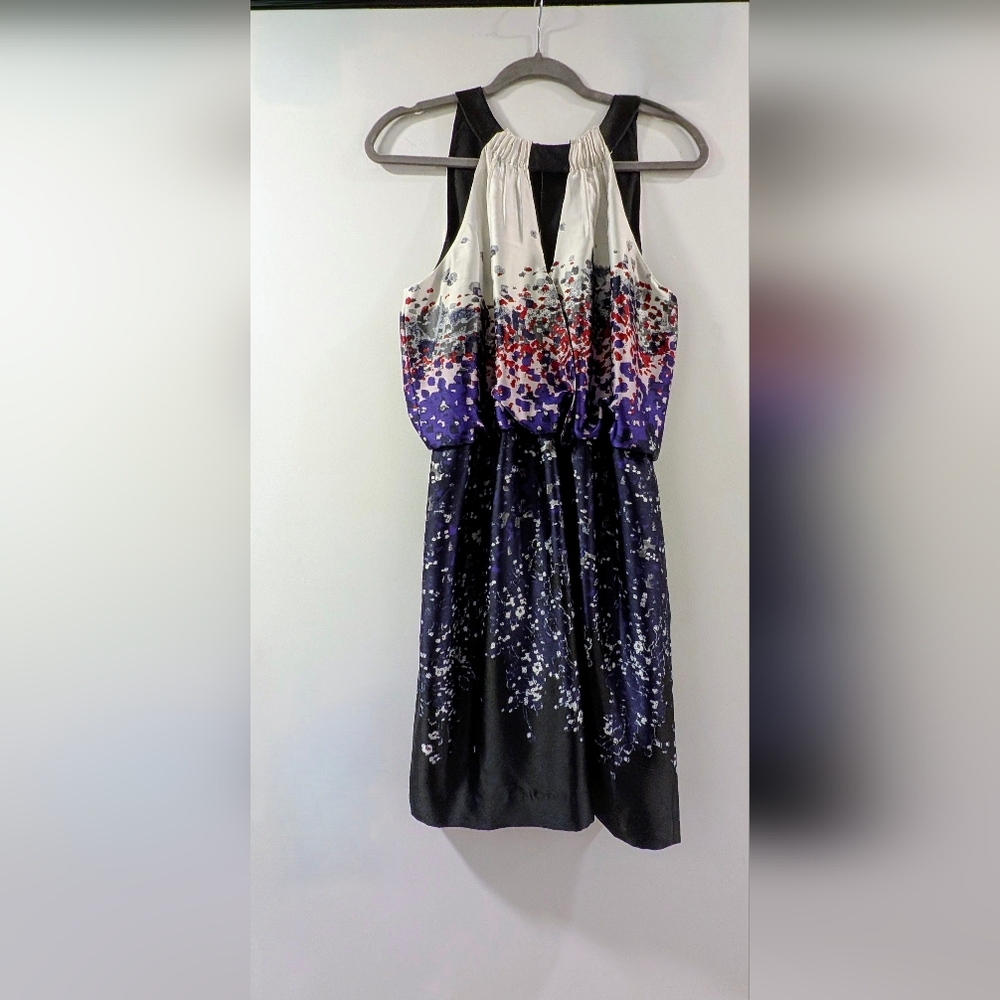 Kenneth Cole Vintage Purple & White Satin Dress With Halter Neck